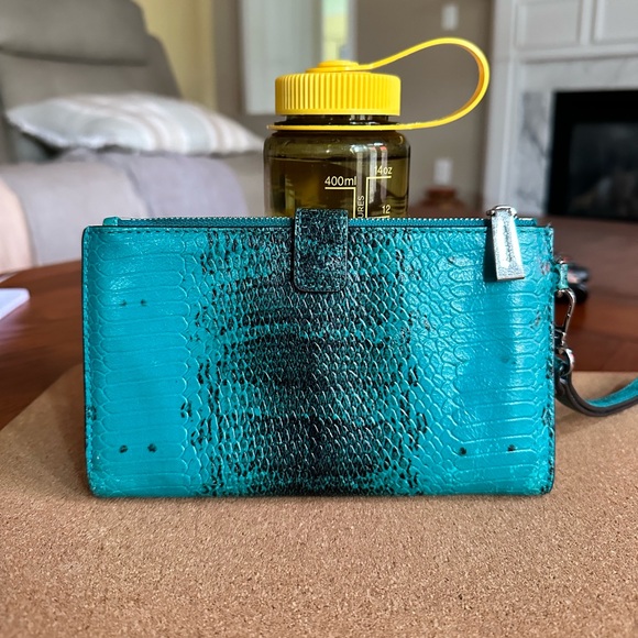 Michael Kors Snake Texture Leather Large Double Full Zip Wallet / Wrislet, Teal - Picture 6 of 15